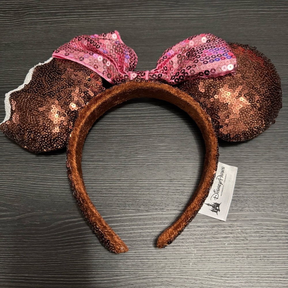 Disney Parks Chocolate Sequin Minnie Mouse Ears with Bow